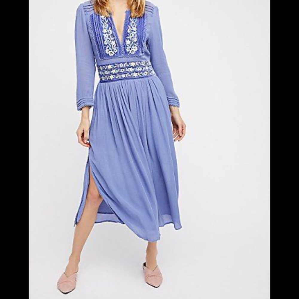 Free People Flora Velvet Embroidered Midi Dress